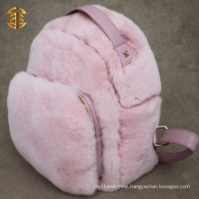 Pink Color Cute Fur Backpacks Real Leather Rex Rabbit Fur Backpack for Girl